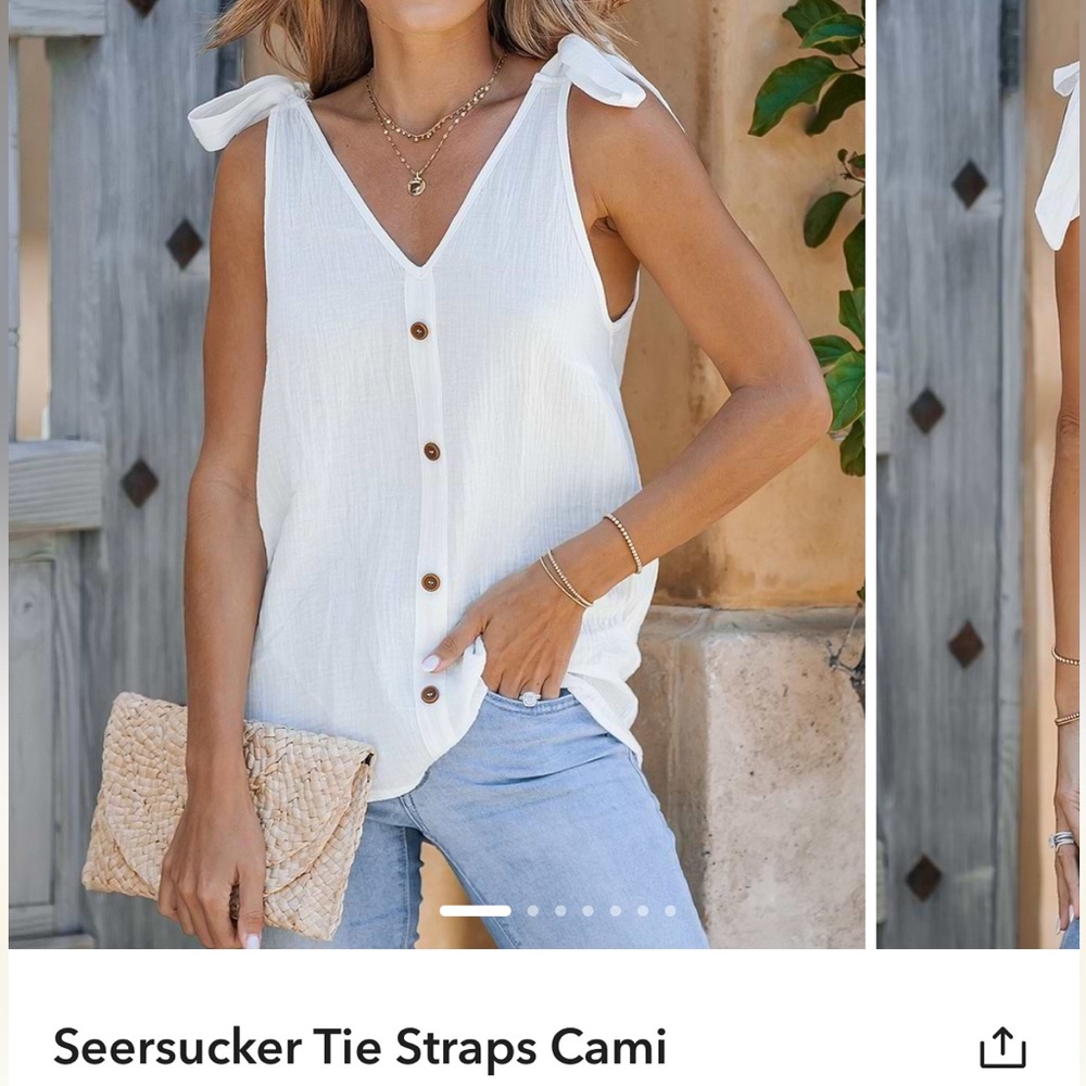 Cupshe White Seersucker Tie Straps Cami